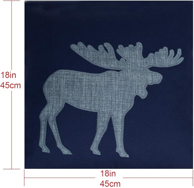 Navy Cotton Pillow Covers Decorative Moose Pillow Case for Sofa Cushions Covers 18x18 Inches (Navy)