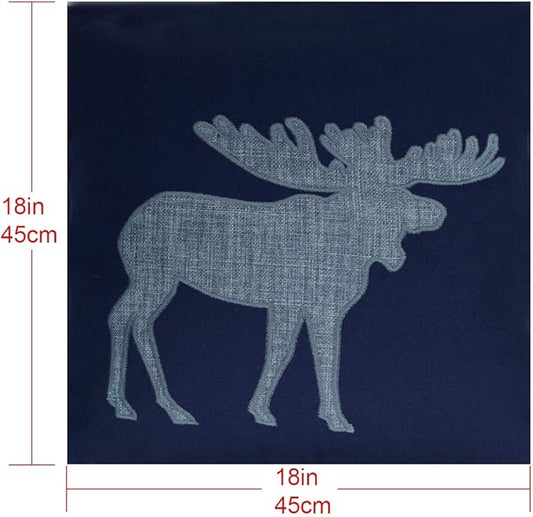 Navy Cotton Pillow Covers Decorative Moose Pillow Case for Sofa Cushions Covers 18x18 Inches (Navy)