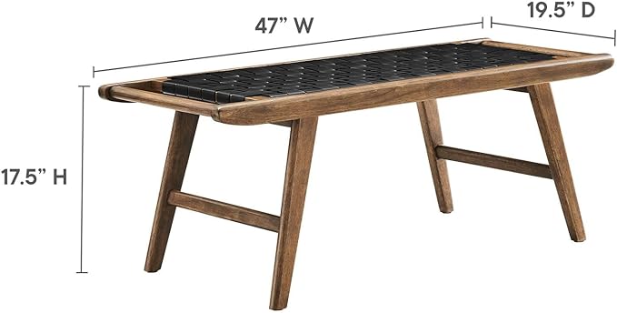 Modway Saoirse 47" Faux Leather Wood Bench in Walnut Black