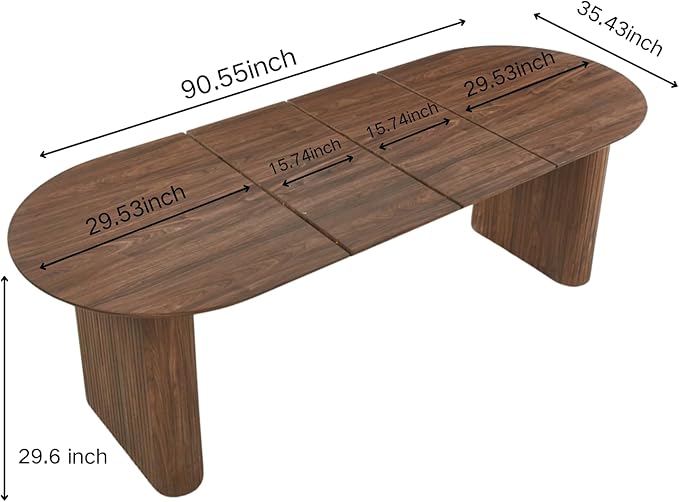 Ball & Cast 59.06"-90.55" Extendable Dining Table for 4-6,Modern Kitchen Oval Dinner Table with Removable Leaves Space Saving,Dining Room Table with Wood Strip Base for Kitchen Living Room,Walnut