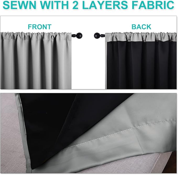 NICETOWN Full Shade Curtain Panels, Pair of Energy Smart Rod Pocket Blackout Drapes for Guest Room Window, Thermal Insulated Guest Room Lined Window Dressing(Silver Grey, 52 x 72 inch)