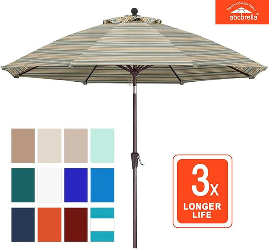 ABCCANOPY OLEFIN® 5-Year No Fading 9FT Patio Umbrella, Outdoor Table Umbrella with 8 Sturdy Ribs for Deck, Backyard, Yard (Brown Stripe)