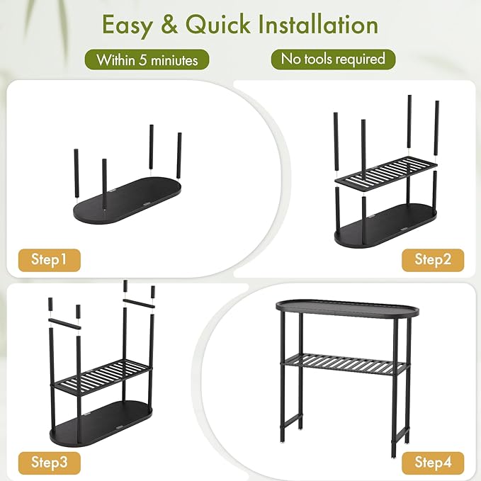 Narrow Hallway Table for Entryway, Small Console Table Black 30.7", Bamboo Plant Stand Indoor Outdoor 2-tier, Small TV Stand for Bedroom with Anti-fall Edge, Sofa Side Table 5min Easy Assembly