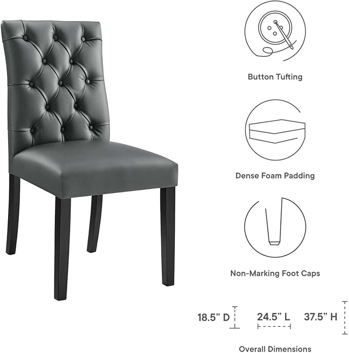Duchess Button Tufted Vegan Leather Dining Chair in Gray