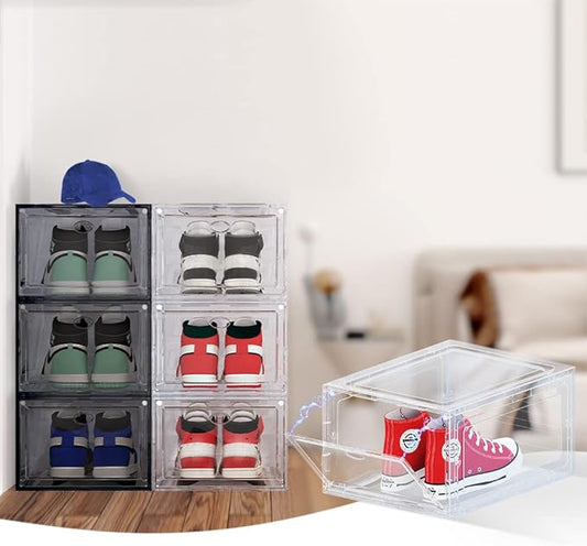 US 15 Clear Entryway Shoe Storage Boxes Stackable XXL, 8 Pack Clear Shoe Boxes Stackable for Closet, Drop Front Large Plastic Shoe Containers Collecting Sneakers