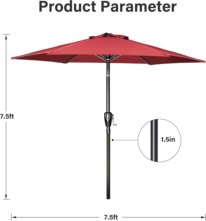 Simple Deluxe 2Pack 7.5ft Patio Umbrella Outdoor Table Market Yard Umbrella with Push Button Tilt/Crank, 6 Sturdy Ribs for Garden, Deck, Backyard, Pool, Red