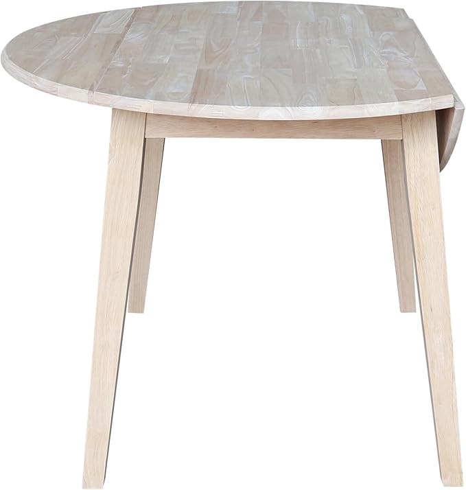 Solid Wood 42" Round Dual Drop Leaf Dining Table, Unfinished