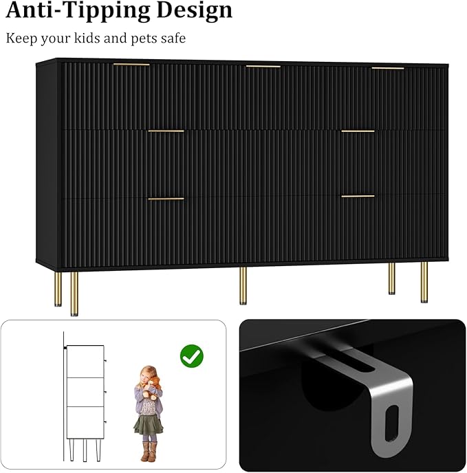 GAOMON 7 Drawer Dresser for Bedroom Chest of Drawers, 55" Wide Fluted Dresser with Drawers, Modern Wooden Double Dressers with Metal Handles for Living Room, Hallway
