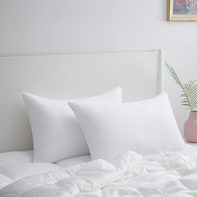 Acanva Bed Pillows for Sleeping, Hotel Collection Soft Inserts for Sleeping- with Super Soft Plush Fiber Fill, Breathable and Comfortable for Stomach Back Sleepers, Queen (Pack of 2), White