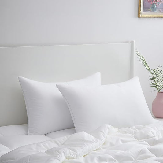 Acanva Bed Pillows for Sleeping, Hotel Collection Soft Inserts for Sleeping- with Super Soft Plush Fiber Fill, Breathable and Comfortable for Stomach Back Sleepers, Queen (Pack of 2), White