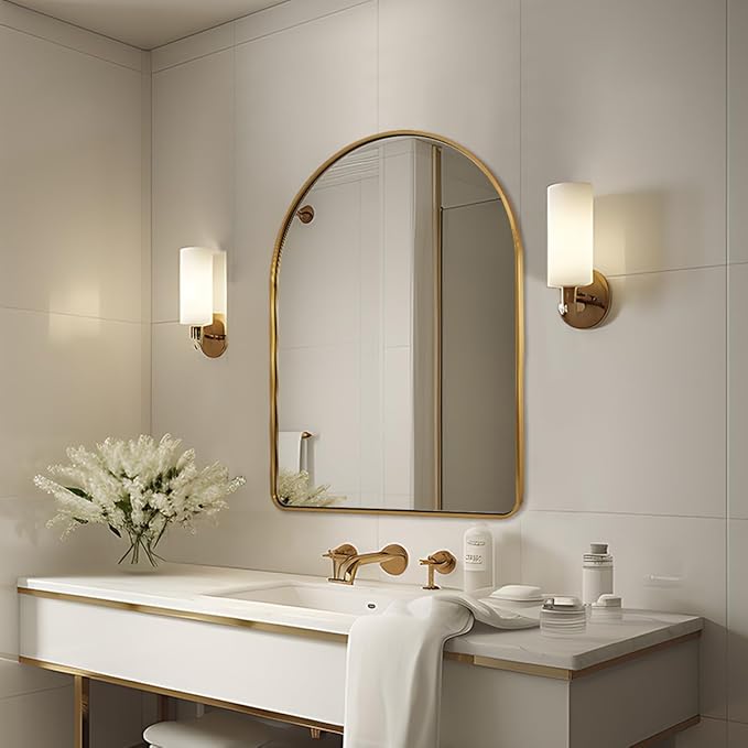 ANDY STAR 30x40’’ Arched Gold Mirrors for Wall, Brushed Brass Arched Bathroom Mirror Rounded Corner, Gold Arched Vanity Mirror,SUS304-Anti-Rust, Tube Frame, Wall-Mounted Vertical 1’’ Deep