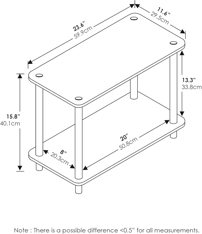 Furinno TURN-N-TUBE Side Table, 2-Tier Modern Rectangle End Table with Open Shelf, Night Stand, Bedside Table, Toolless Assembly, for Living Room, Bedroom, Black