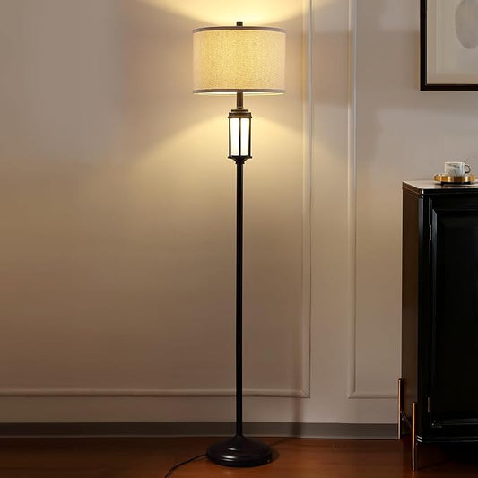 65" Modern Floor Lamp for Living Room with 2 Light Sources, Industrial Black Tall Standing Lamps with Nightlight, Retro Floor Light for Bedroom Office Reading Room, Bulbs Included