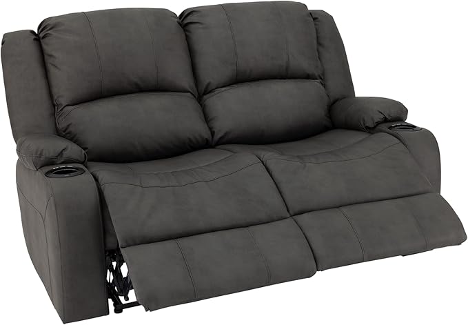 RecPro Charles 58" Powered Double RV Wall Hugger Recliner Sofa RV Loveseat with Upgraded 2023 Fabric (Gunmetal)