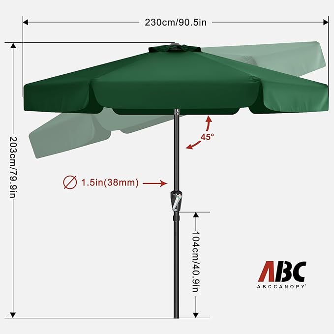 ABCCANOPY 7.5ft Scalloped Patio Umbrella, Outdoor Table Umbrella with Tilt and Crank, Fiberglass Ribs Deck Umbrella for Patio, Pool, Garden, Picnic (Deep Green)