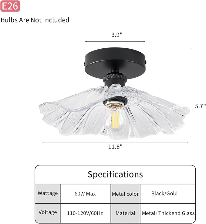 Semi Flush Mount Ceiling Light Black Light Fixture Flush Mount Light Fixture for Hallway Dining Room Bedroom Entryway