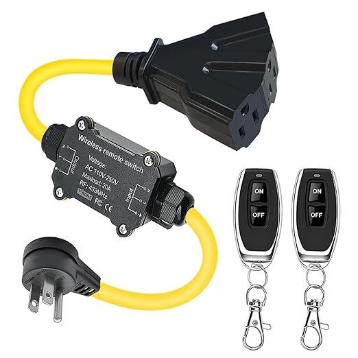 AC110V Outdoor Wireless Remote Control Power Switch, AC110V/120V/250V/20A Heavy Duty Weatherproof Smart Outlet Plug with 3-Way Y-Splitter,164FT Range for Lamps,Pumps,Dust Collectors