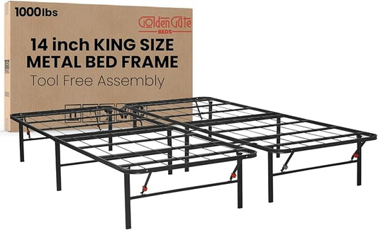 Golden Gate Beds Foldable Metal Bed Frame – Sturdy Iron Platform, No Box Spring Needed, Portable & Collapsible, Easy Assembly, Noise-Free, Under Bed Storage – U.S. Standard Size (Black)