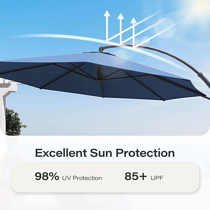 LAUSAINT HOME Outdoor Patio Umbrella with Base included, Deluxe Curvy Cantilever Umbrella Heavy Duty Offset Hanging Umbrella