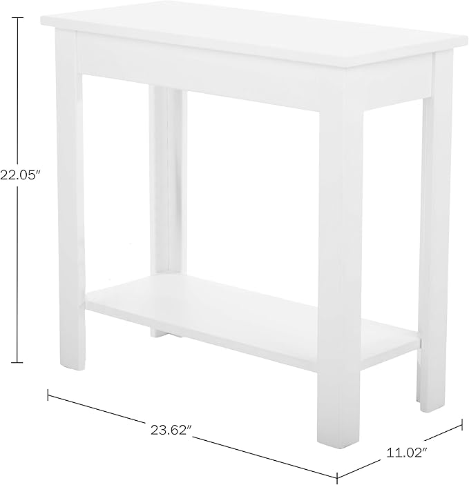 Narrow Side Table with Charging Station - Small End Table with 2 USB Ports, 2 Power Outlets, and Storage Shelf - Slim Nightstand for Living Room, Bedroom, or Small Spaces by Lavish Home (White)