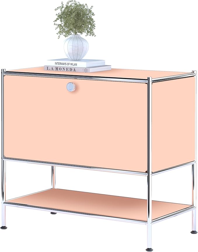 Metal Sidetable with Flap Door, 27.5" Height - DIY Modern Furnishing for Home, Office, Foyer, Bedroom - Night Stand, Book Shelf, Bookshelf, Cube Storage Organizer, Bedside Table (Matt Pink)