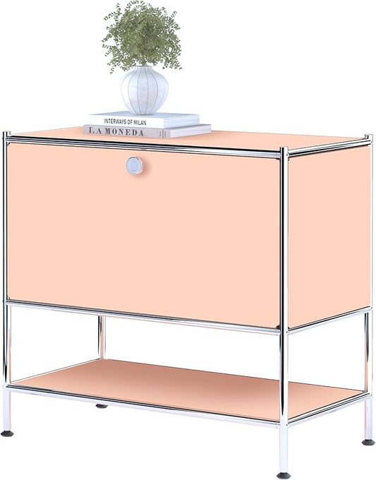 Metal Sidetable with Flap Door, 27.5" Height - DIY Modern Furnishing for Home, Office, Foyer, Bedroom - Night Stand, Book Shelf, Bookshelf, Cube Storage Organizer, Bedside Table (Matt Pink)