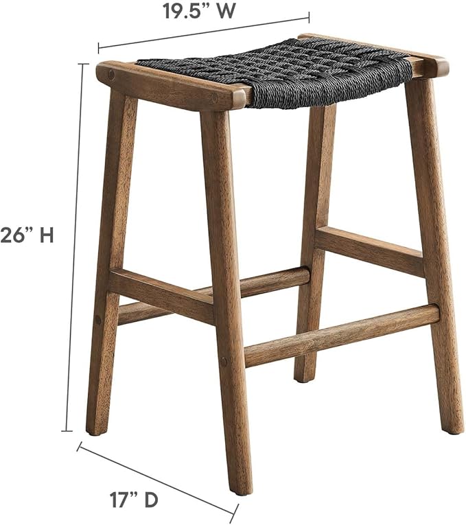 Modway Saoirse Woven Rope Wood Counter Stool - Set of 2 in Walnut Black
