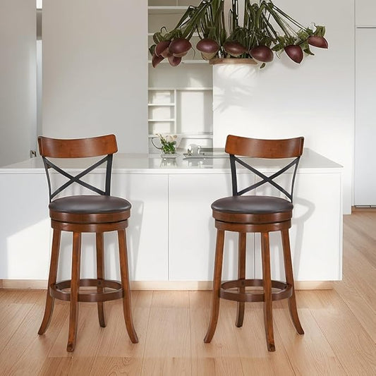 ERGOMASTER Swivel Bar-Stools Rubber Counter Height Barstool 24 Inch Seat Height Bar Chair Cappuccino X Open Back Heavy Duty for Kithcen Dining Bar（ 29 Inches, Set of 2）