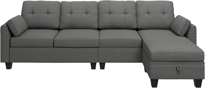 HONBAY Convertible Sectional Sofa L Shaped Couch Reversible Sectional Couches for Living Room,Grey