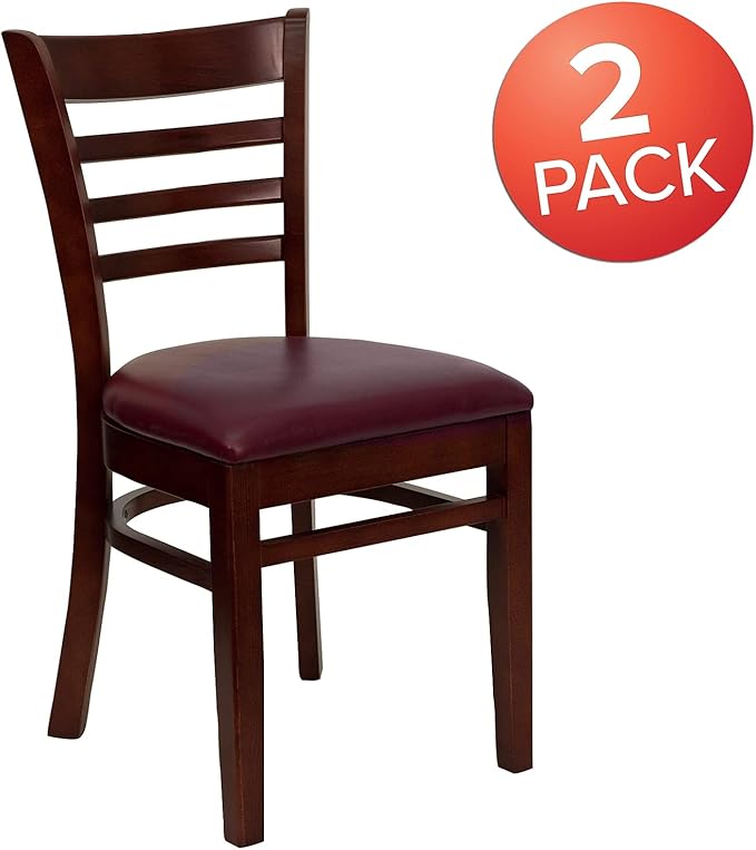 Flash Furniture HERCULES Series Ladder Back Mahogany Wood Restaurant Chair - Burgundy Vinyl Seat