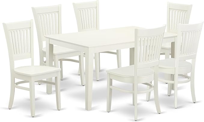 East West Furniture CAVA7-LWH-W 7 Piece Dining Table Set Consist of a Rectangle Dining Room Table and 6 Wood Seat Chairs, 36x60 Inch, Linen White