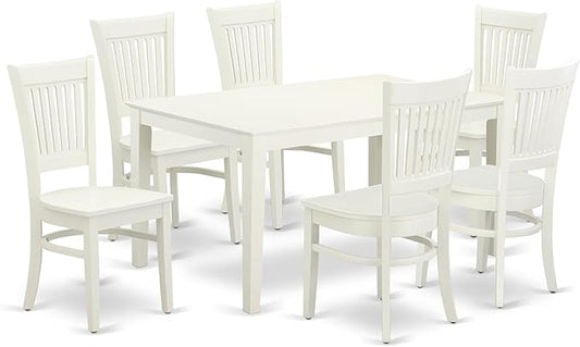East West Furniture CAVA7-LWH-W 7 Piece Dining Table Set Consist of a Rectangle Dining Room Table and 6 Wood Seat Chairs, 36x60 Inch, Linen White