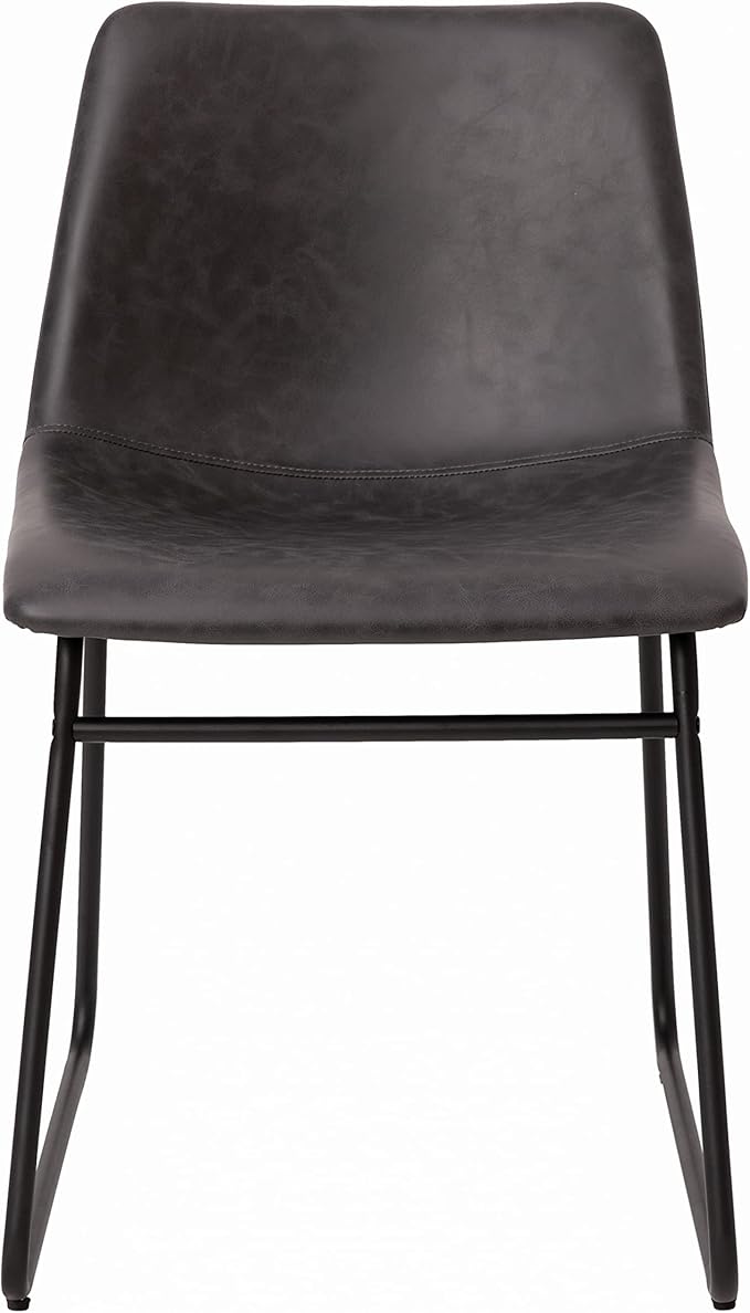 Taylor & Logan Butler 18 inch Dining Table Height Chair, Mid-Back Sled Base Dining Chair in Dark Gray Faux Leather with Black Frame, Set of 2