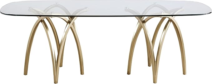 Meridian Furniture 553-T Madelyn Collection Modern | Contemporary Brushed Brass Base Dining Table with 15MM Thick Glass, 87" W x 39.5" D x 30" H, Gold