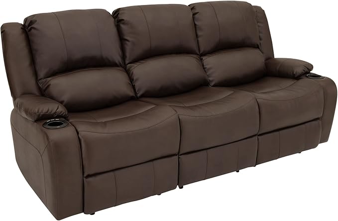 RecPro RV Recliner Charles 80" Powered Triple Wall Hugger | Drop Down Console | RV Furniture with Upgraded 2023 Fabric (Chestnut)
