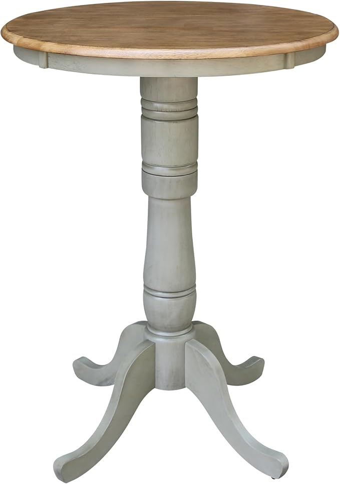 IC INTERNATIONAL CONCEPTS 30" Round Wood Distressed Hickory/Stone Table-Bar Height