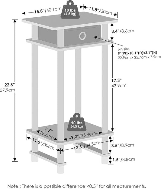 Furinno Turn-N-Tube Tall Nightstand with Bin, 2-Pack, Plastic Poles, French Oak/Black/Black