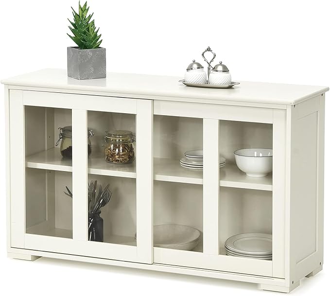 NAFORT Wooden Buffet Cabinet Sideboard with Sliding Doors, Kitchen Storage Console Table, Accent Coffee Bar with Adjustable Shelf for Living Room, Dining Room (White, 13" D x 42" W x 24.5" H)