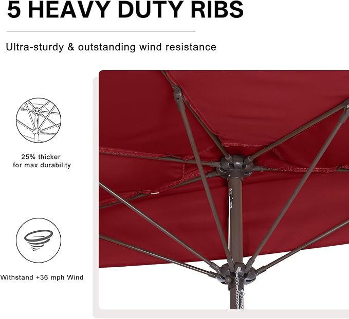 ABCCANOPY Patio Umbrella 11FT - Outdoor Half Umbrellas for Patio, Backyard, Garden, Deck (Wine Red)