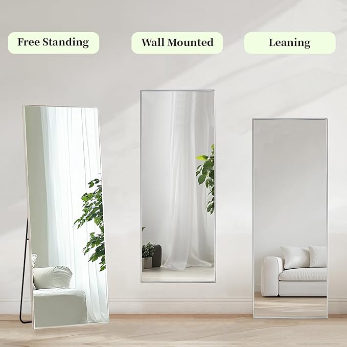 Standing Mirror Full Length, Floor Length Mirror with Aluminum Metal Frame, Body Mirrors for Bedroom, Living Room, Entryway, Bathroom. (56x18 inch, Silver)