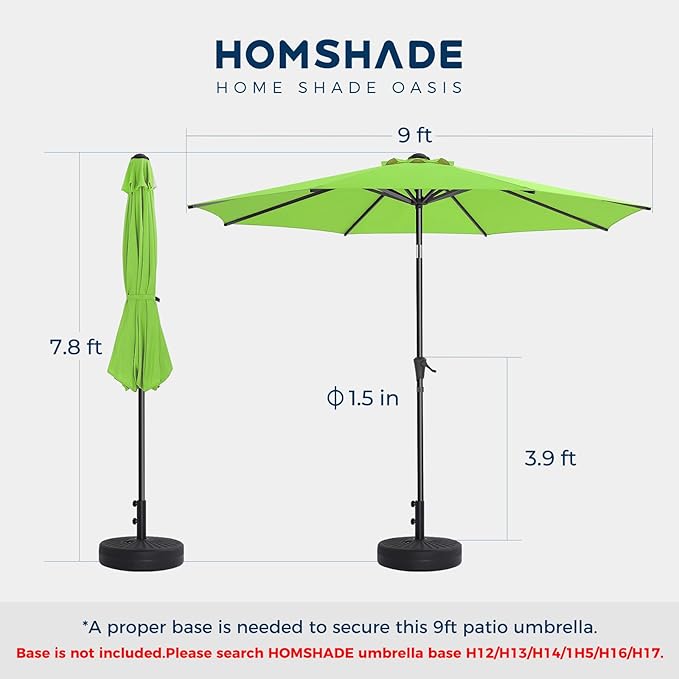HOMSHADE Outdoor Patio Umbrella - Market Table Pool Deck Umbrella with Push Button Tilt, Crank, UPF50+ UV Protection and Sturdy Ribs, 3-Year Fade Resistance, 220GSM Solution-Dyed Fabric (No base)