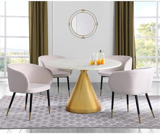 Meridian Furniture 885-T Emery Collection Modern | Contemporary Dining Table with Brushed Gold Stainless Steel, Genuine White Marble Top, 48" W x 48" D x 30" H, Gold