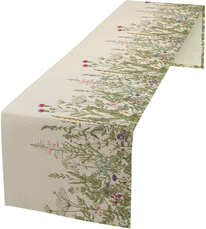 Retro Floral Table Runner Floral Beautiful Flower Rural Theme Dining Table Decor Repeated Symmetric Design for Kitchen Dining Room Holiday Party Family Gatherings Decor 13x60in