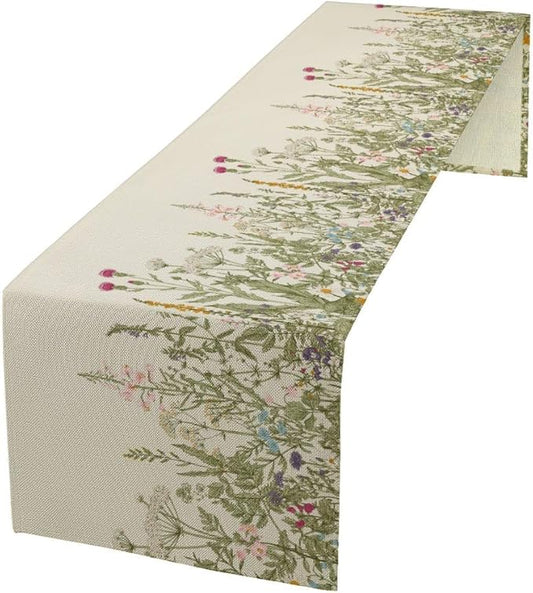 Retro Floral Table Runner Floral Beautiful Flower Rural Theme Dining Table Decor Repeated Symmetric Design for Kitchen Dining Room Holiday Party Family Gatherings Decor 13x90in