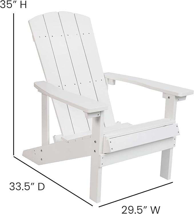 Flash Furniture Charlestown Poly Resin Adirondack Chair - White - All Weather - Indoor/Outdoor - Set of 4