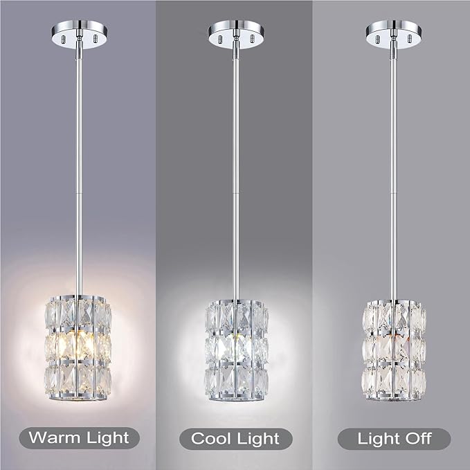 CALDION Chrome Crystal Pendant Lights Kitchen Island Modern Pendant Light Fixture, Mini Crystal Chandeliers, Adjustable Hanging Ceiling Lighting for Dining Room Bedroom (2 Pack)