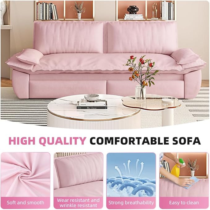 KEIKI 73.2" Queen Size Convertible Sofa Bed, 3-in-1 Pull Out Sleeper Couch with Pillow Armrests, Comfy Velvet Loveseat Sofa, Modern Living Room Furniture for Daily Relaxing Movie Nights Guests
