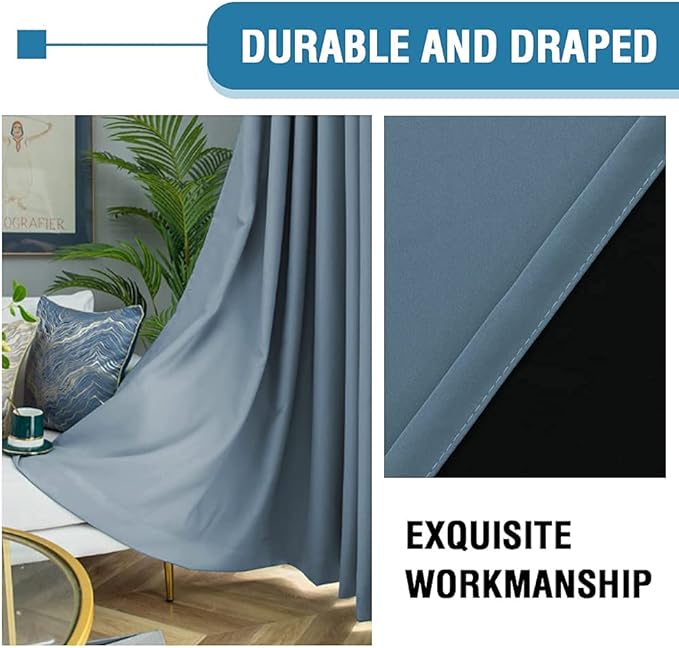 H.VERSAILTEX 100% Blackout Curtains for Bedroom Thermal Living Room Curtains 84 Inches Long, Heat and Light Blocking Curtains for Living Room, Grommet Window Curtain 2 Panels Set, Stone Blue