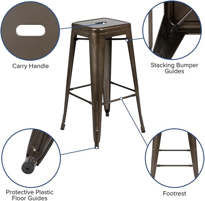 Flash Furniture Lily 30" High Metal Indoor Bar Stool in Gun Metal Gray - Stackable Set of 4