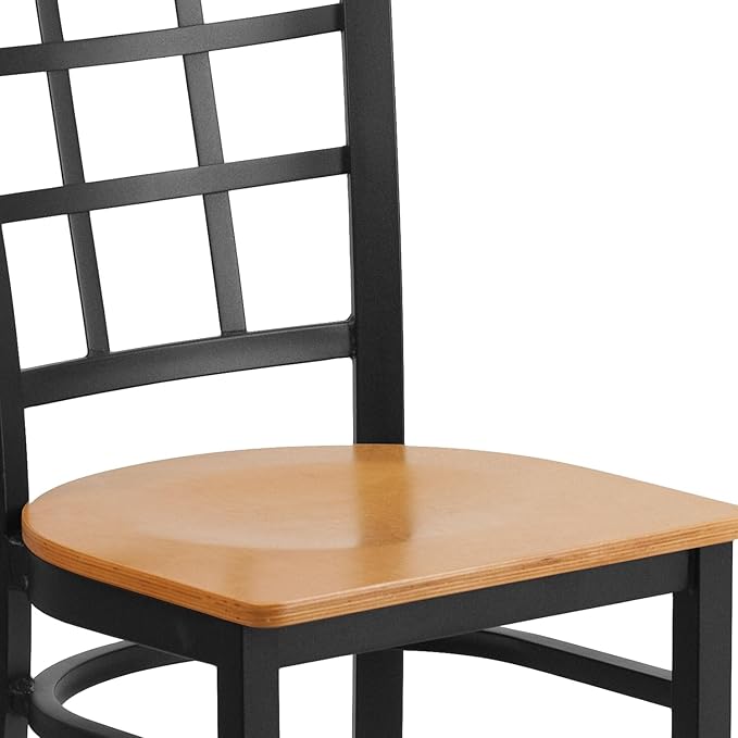 Flash Furniture HERCULES Series Black Window Back Metal Restaurant Chair - Natural Wood Seat